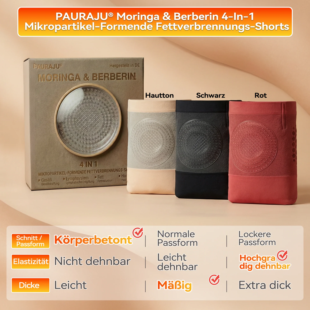 Offizieller Markenshop | 🍎🍎 PAURAJU® 2026 MORINGA UND BERBERIN 4-IN-1 MIKROKAPSELTE SHORTS FÜR FORMENDE UND FETTVERBRENNUNG